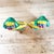 Antique Famille Verte Style Ceramic Foo Dog Pair: Green, Yellow and Brown Glazed Asian Figurines For Sale - Image 10 of 11