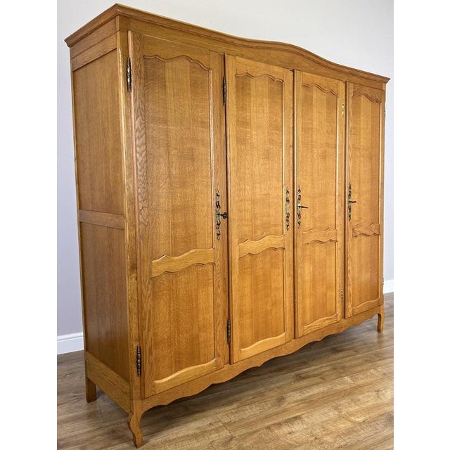 Vintage French Louis XVI Style Carved Oak 4-Door Wardrobe For Sale - Image 3 of 14