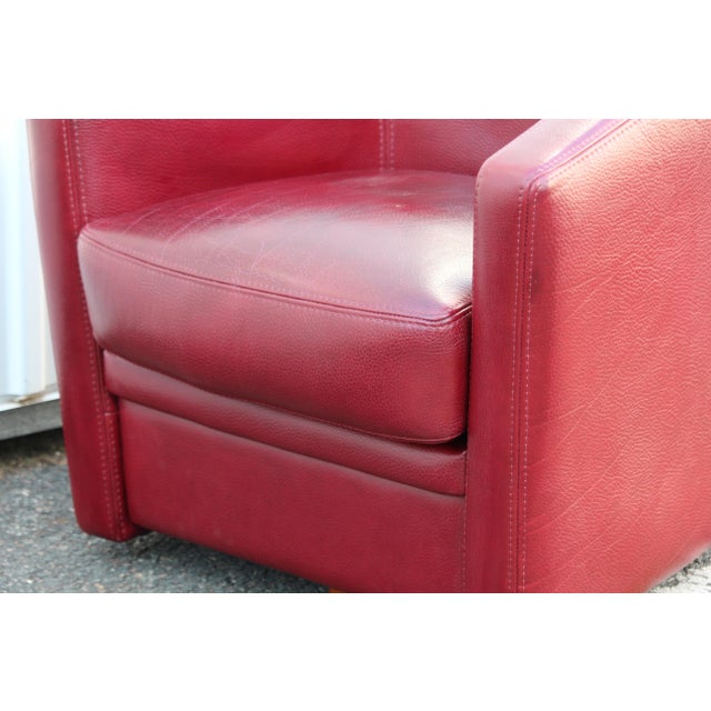 Burgundy Leather Swivel Club Chair, 1980s For Sale - Image 17 of 18