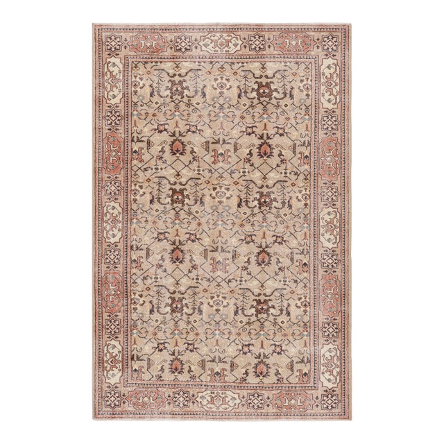 Vintage Turkish Rug in Beige With Colorful Geometric Patterns, From Rug & Kilim For Sale