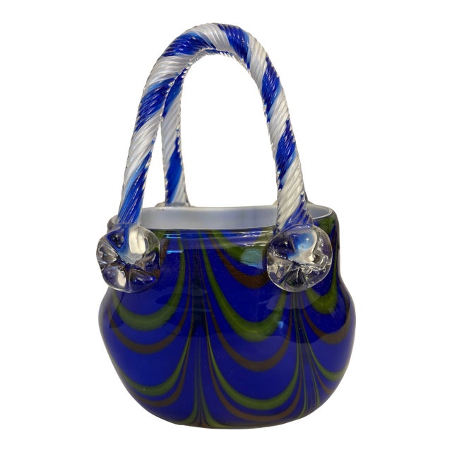 Murano Style Vintage Candy Striped Blown Glass Purse Sculpture For Sale
