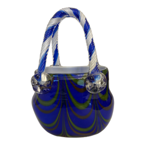 Murano Style Vintage Candy Striped Blown Glass Purse Sculpture