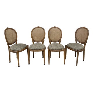 Set of 4 Vintage Faux Bois Dining Chairs With Cane Back For Sale