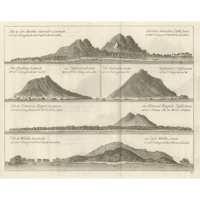 Cook, Views of Saunders, Osnaburg, Boscawens, Admiral Keppels & Wallis Island, 1774, Print For Sale - Image 3 of 5