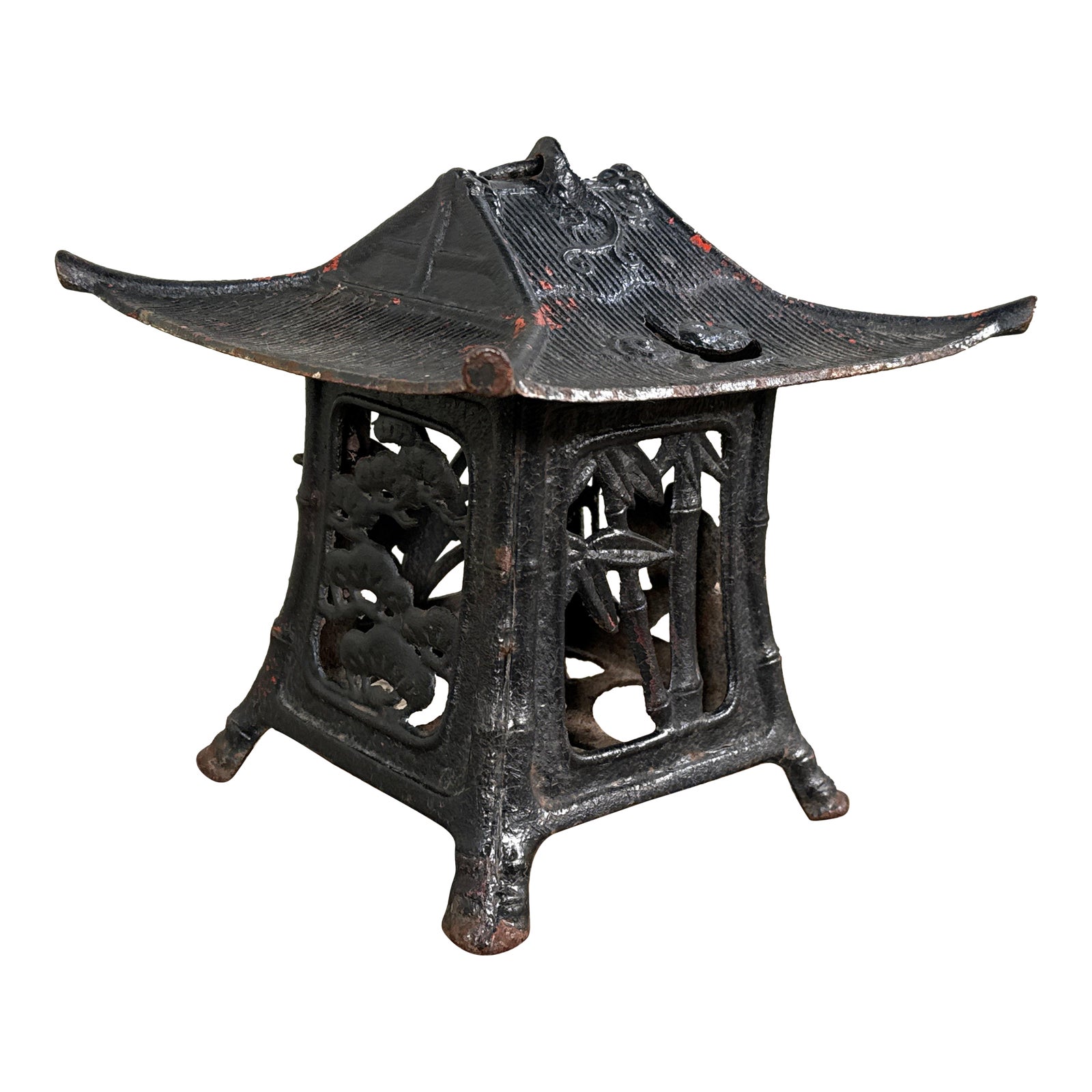 Vintage Japanese Cast Iron Pagoda Lantern Sculpture