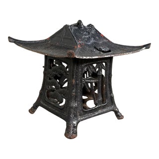 Vintage Japanese Cast Iron Pagoda Lantern Sculpture For Sale