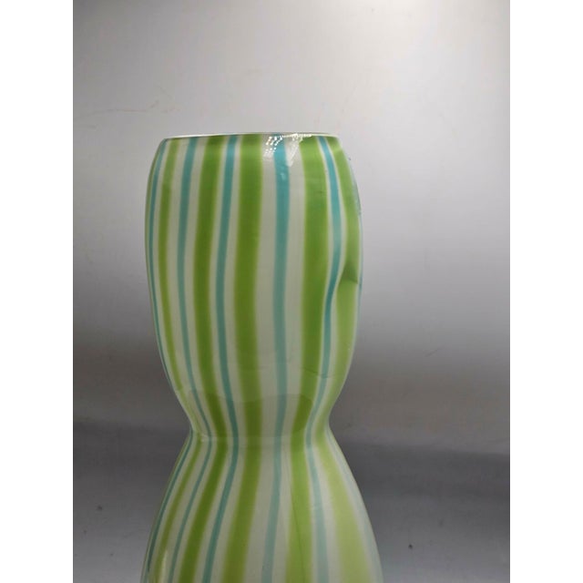 Murano vase green, blue, white, 1970s, dimensions: height: 29.2 cm, diameter at the widest point: 9.8 cm, opening...