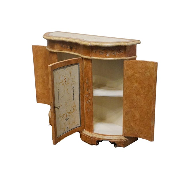 Wood Neiman Marcus Hand Painted Italian Neoclassical Tuscan Style 42" Serpentine Console Cabinet For Sale - Image 7 of 12
