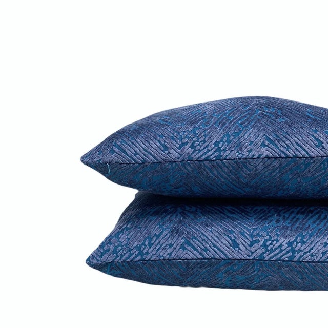 Blue Velvet Animal Print Throw Pillow With Feather Down Insert For Sale - Image 4 of 8