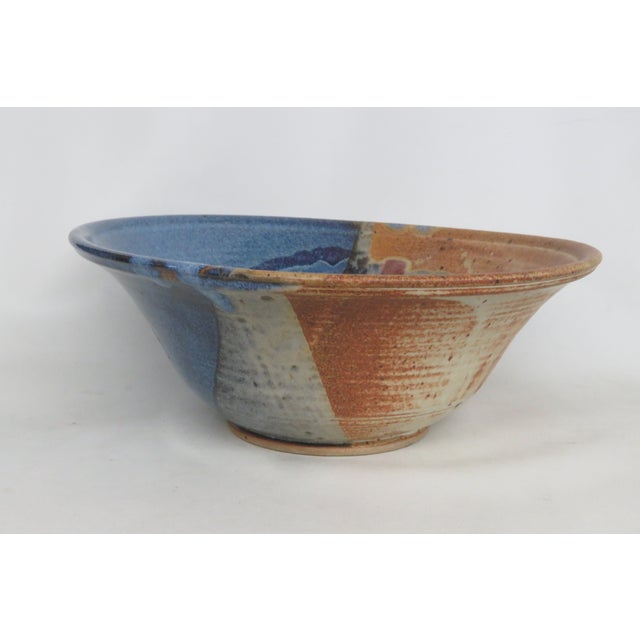 Brick Red Large Ceramic Centerpiece Bowl Wide Flared Rim and Speckled Blue Red Glaze 5000b For Sale - Image 8 of 17