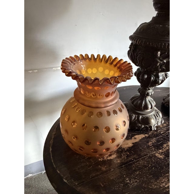 Gray Oil Lamps in Bronze and Amber Glass, 1930, Set of 2 For Sale - Image 8 of 9