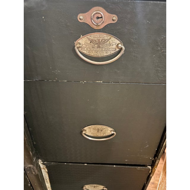 Custom early-20th-century standing wardrobe trunk by W.W. Winship & Sons of Utica, New York. Original leather exterior...