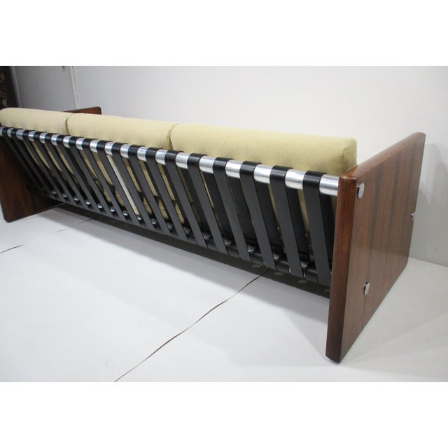 Tan Selig Rosewood Leather Strap Sofa For Sale - Image 8 of 13