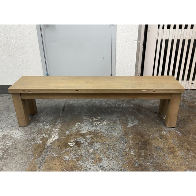 Rustic Theo Eichholtz for Restoration Hardware Reclaimed Oak Parsons Bench For Sale - Image 3 of 12