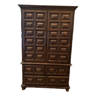 1950s Brutalist MCM Spanish Wood Armoire Wardrobe For Sale
