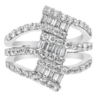 18K White Gold 1 3/4 Cttw Diamond Multi Crossover and Split Shank Cocktail Ring For Sale