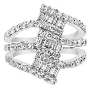18K White Gold 1 3/4 Cttw Diamond Multi Crossover and Split Shank Cocktail Ring