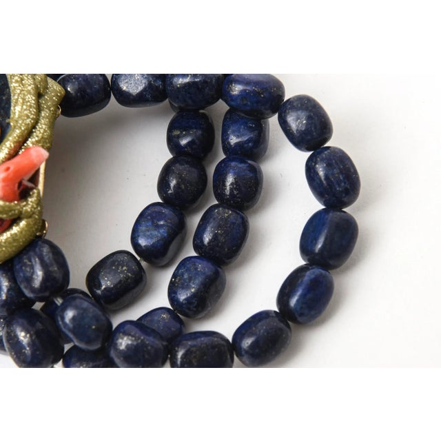1980s Vintage Hand Wrought Cuff Bracelet With Lapis Lazuli, Coral, Citrine, Turquoise & Copper For Sale - Image 5 of 8