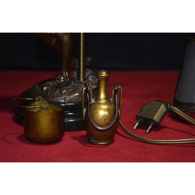 Art Nouveau Bronze Figural Table Lamp with Curved Glass Shade attributed to Luca Madrassi, 1920s For Sale - Image 13 of 16