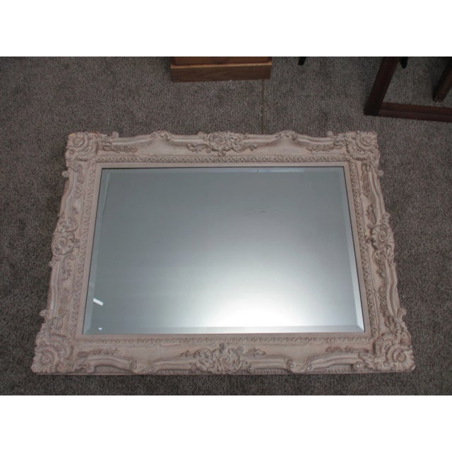 This is a Gorgeous! Vintage Large Very Ornate Baroque Style Beveled Edge Mantel Mirror with a Beige Antique Finish with...