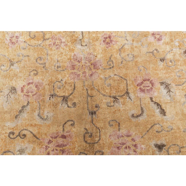 1920s Doris Leslie Blau Vintage Chinese Art Deco Floral Cream Beige Rug Lotus Design For Sale - Image 5 of 9