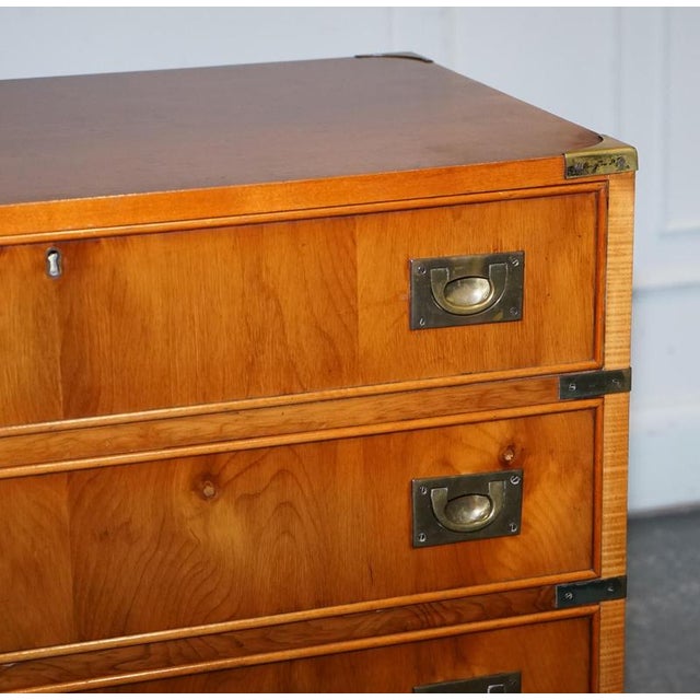 Vintage Military Campaign Yew Wood Secretaire with Brass Handles For Sale - Image 13 of 16