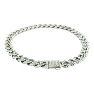 14k White Gold 6.5 Carat Diamond Pavé Link Bracelet For Sale