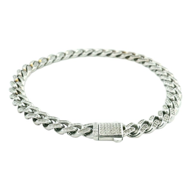 14k White Gold 6.5 Carat Diamond Pavé Link Bracelet For Sale