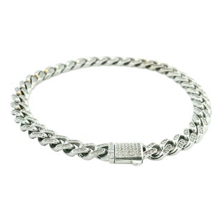 Men’s 14k White Gold 6.5 Carat Diamond Pavé Link Bracelet For Sale