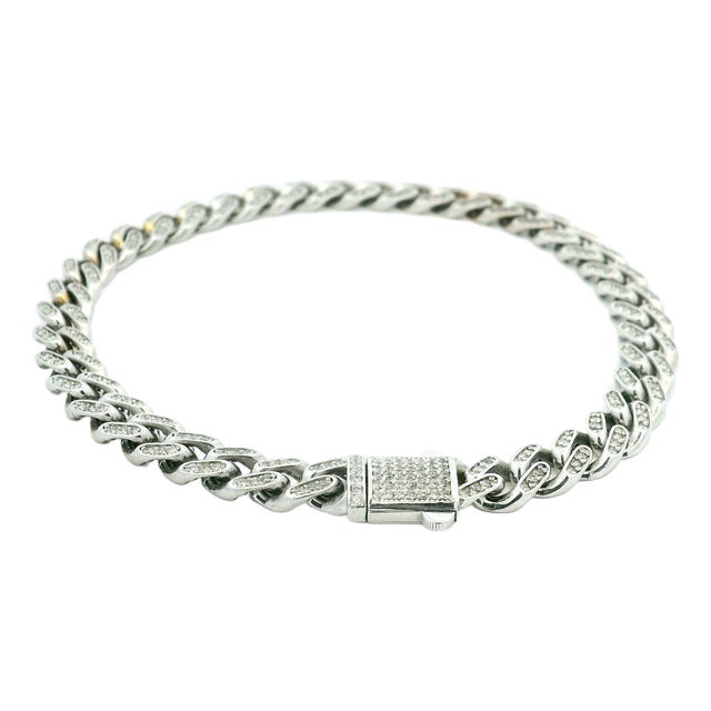Men’s 14k White Gold 6.5 Carat Diamond Pavé Link Bracelet For Sale