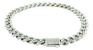 Men’s 14k White Gold 6.5 Carat Diamond Pavé Link Bracelet