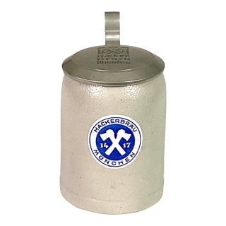 1970s Hackerbrau Munchen-Germany-Stoneware and Pewter Lid-1/2 Liter Stain For Sale