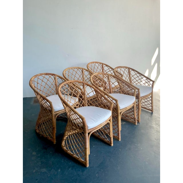 Vintage Boho Trellis Rattan Dining Chairs - Set of 6 For Sale - Image 12 of 12