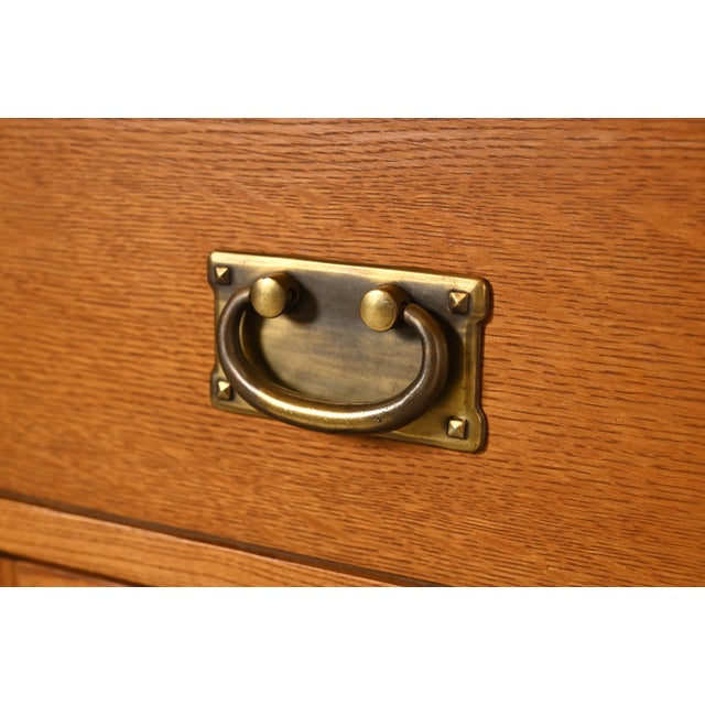 Stickley Style Mission Oak Arts & Crafts Lighted Breakfront Bookcase Cabinet For Sale - Image 11 of 18