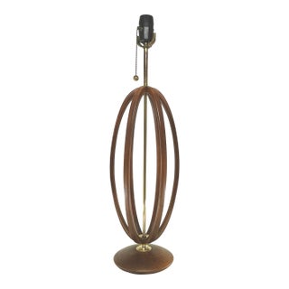 Midcentury Modeline Co. Modern Caged Sculpted Wood and Brass Table Lamp For Sale