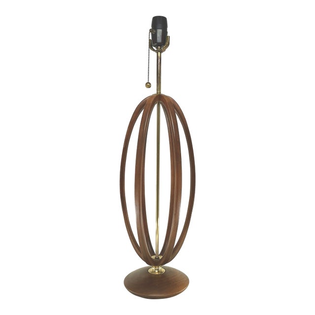 Midcentury Modeline Co. Modern Caged Sculpted Wood and Brass Table Lamp For Sale