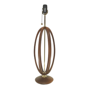 Midcentury Modeline Co. Modern Caged Sculpted Wood and Brass Table Lamp