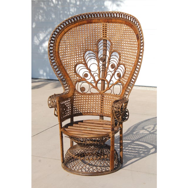Wood Vintage Thai Bohemian Wicker Peacock Chair With Cushion For Sale - Image 7 of 18