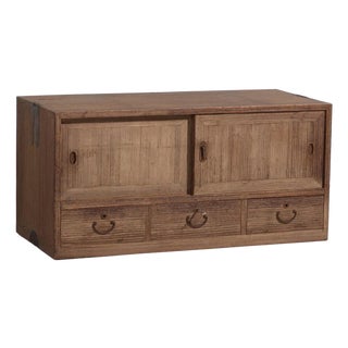 Low Antique Tansu Cabinet with Sliding Doors For Sale