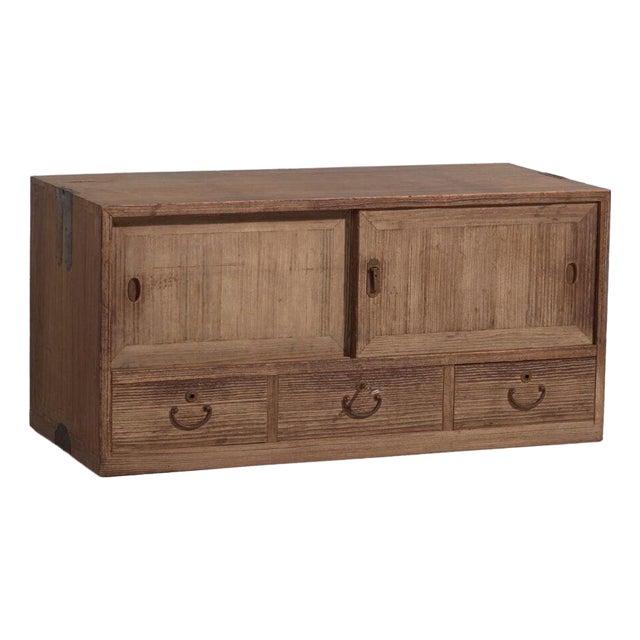 Low Antique Tansu Cabinet with Sliding Doors For Sale