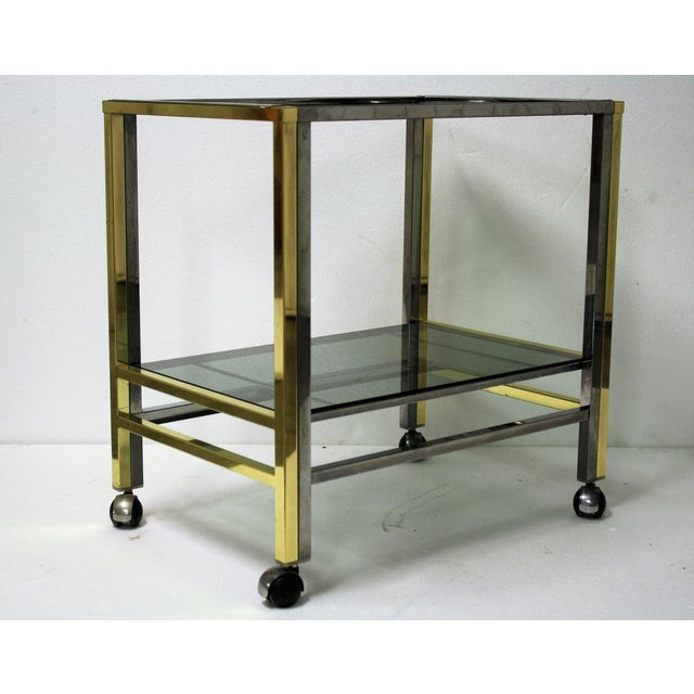 Metal Vintage Brass & Chrome Two Tier Bar Trolley, 1970s For Sale - Image 7 of 9