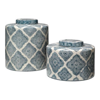 Jamie Young Oran Ceramic Canisters - Set of 2 For Sale