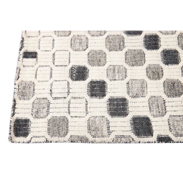 2010s Ivory Modern Textured High Low Wool Rug With Allover Geometric Design For Sale - Image 4 of 8