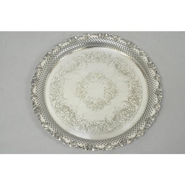 Vintage Eg Webster & Son Silver Plated Grapevine Round Bar Serving Platter Tray For Sale - Image 11 of 11