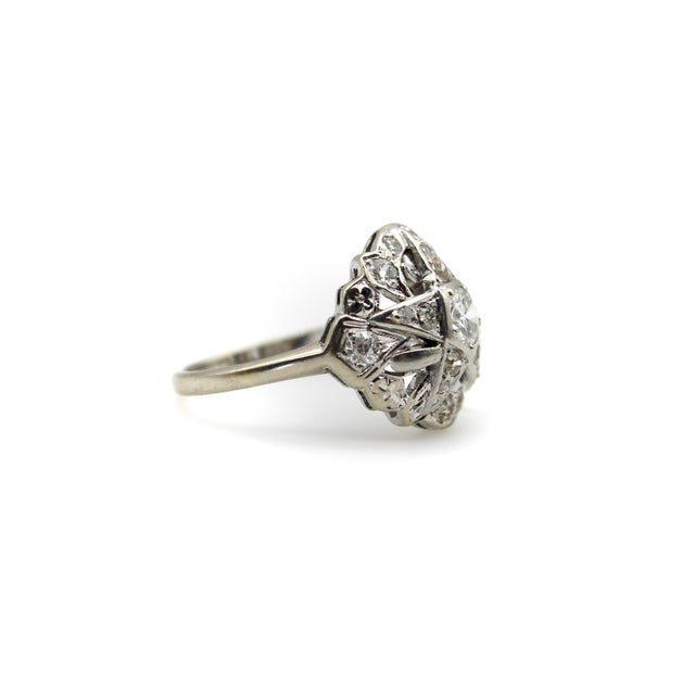 1920s Art Deco 14k White Gold Order of the Eastern Star Diamond Ring, Size 7.75 For Sale - Image 4 of 10