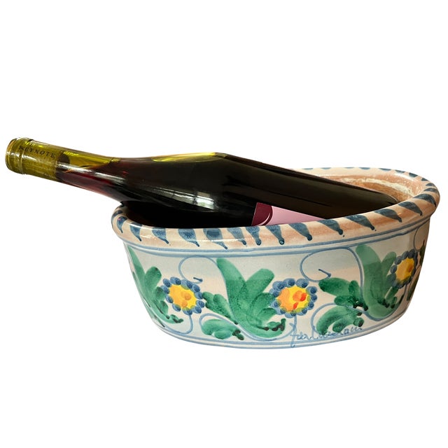 VIETRI Vintage Vietri Signed and Hand-Painted Italian Oval Cachepot / Planter / Jardinier Mediterranean Floral Majolica For Sale - Image 4 of 6