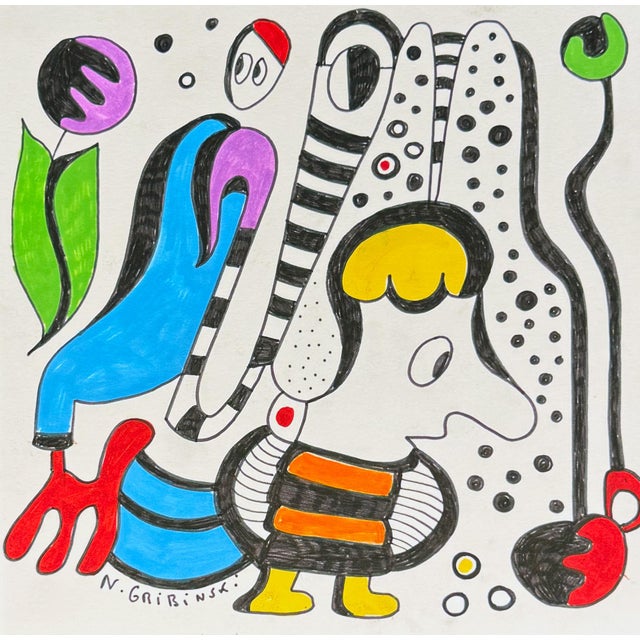 Song of the Hidden Bloom — Small Abstract Figurative Drawing (8 X 8 In, 2025) For Sale