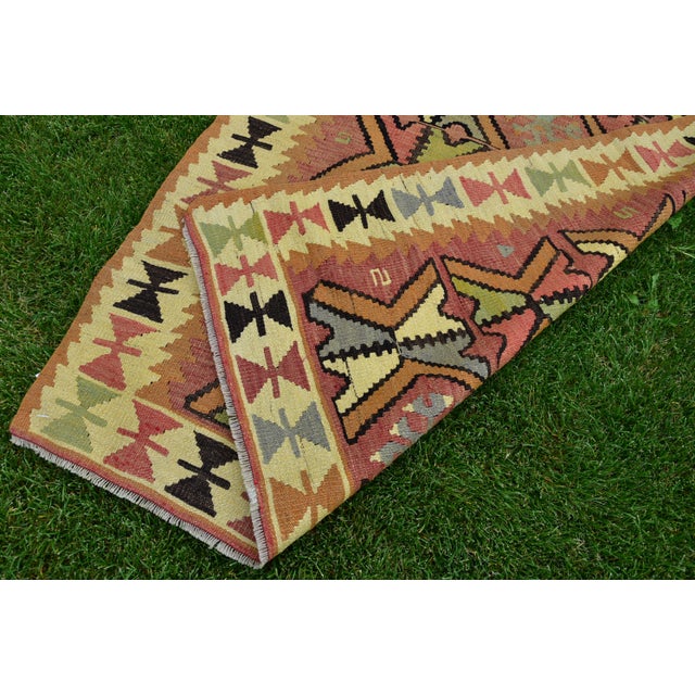 1980s Turkish Traditional Tribal Style Hand Knotted Wool Kilim Rug For Sale - Image 10 of 11