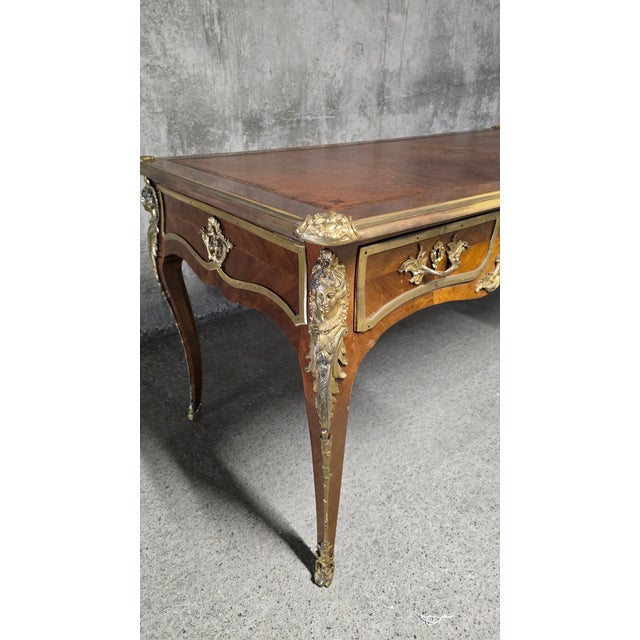 Brown Large Louis XV Style Flat Desk in Mahogany, 1890s For Sale - Image 8 of 18