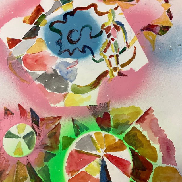 Mid-Century Modern 1970’s Original Abstract Surreal Watercolor Painting Signed For Sale - Image 3 of 4